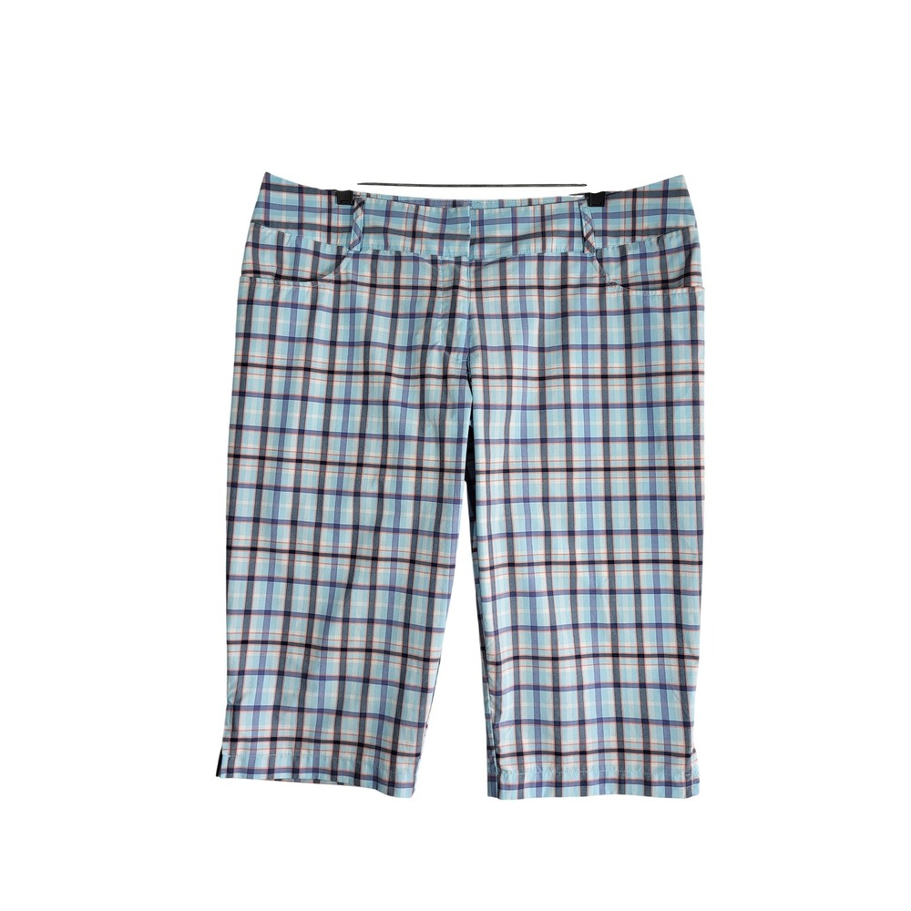 Adidas Climalite Womens Plaid Bermuda Golf Shorts Blue 16 Moisture Wicking